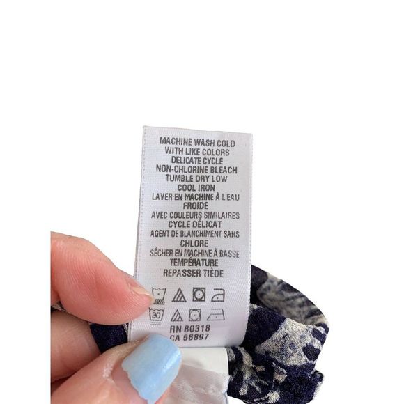 Lucky Brand Women's Size Small Estelle Printed Top Boho Sheer Trim Mid Sleeve - Picture 9 of 11